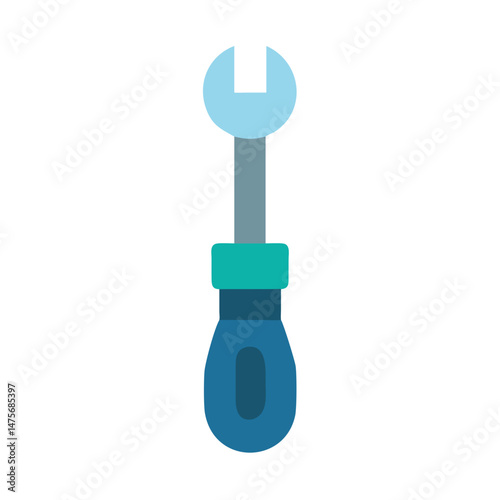 Simple blue wrench isolated on solid black background