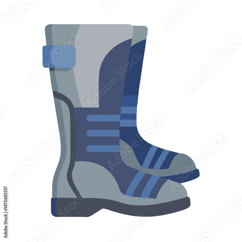 Blue and Gray Vector Illustration of Tall Rubber Boots