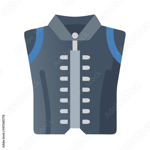 Blue vest with white details against black background