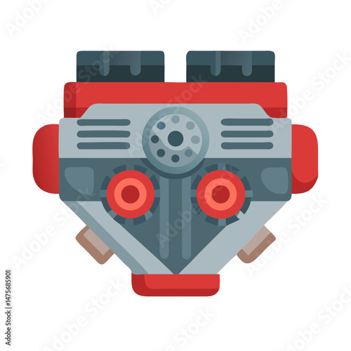 V-Engine Illustration: Internal Combustion Engine with Minimalist Design