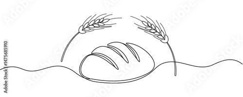 One continuous line drawing of bread. Simple black line sketch, bakery and cafe concept good for logo. Vector illustration. Editable stroke