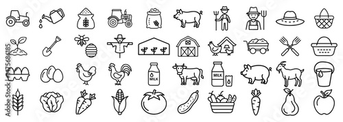 Set of agriculture icons collection. Icon pack, glyph for web and ui. Outline icons set. Vector illustration.