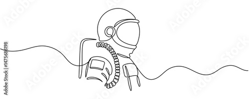 continuous line of astronauts. one line drawing of astronaut in outer space. space research one line vector Editable stroke