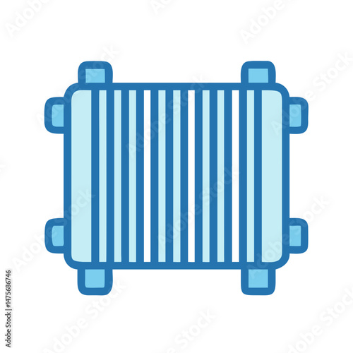 Blue Radiator Icon: Heating System Element on Black