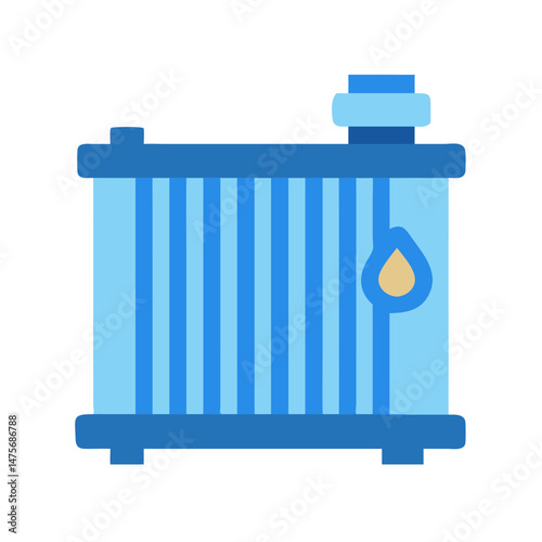 Blue radiator illustration with flame on black background