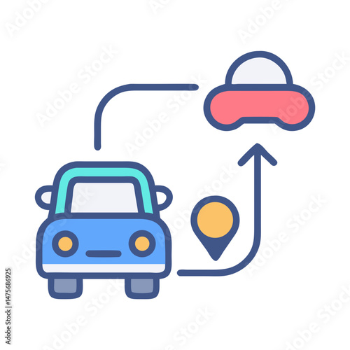 Automated Driving Route with Car and Location Icon