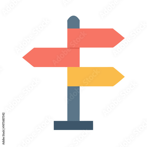 Direction signpost symbol on black background flat design