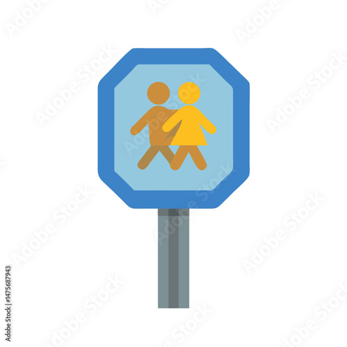 Road safety sign illustration with pedestrians crossing symbol