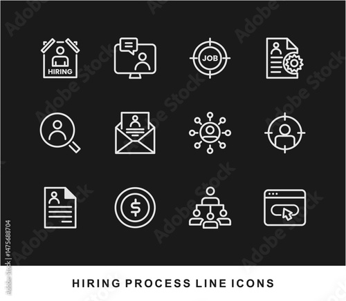 Hiring Process Line Icons. Recruitment, Job Application, Interview, Candidate Selection Vector Set