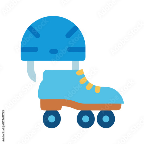 Roller skate icon with helmet, recreational sport vector
