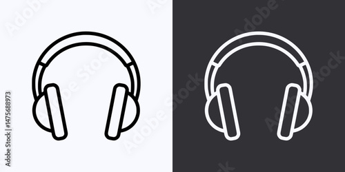 Headphones Icon – Vector Outline – Black and White Preview