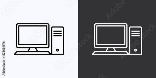 Computer Icon – Vector Outline – Black and White Preview