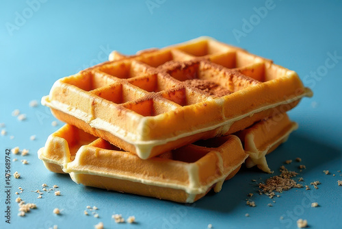 Tempting Belgian Waffles in Rustic Corner: Clean Food Photography with Split Lighting and Dusty Blue Background