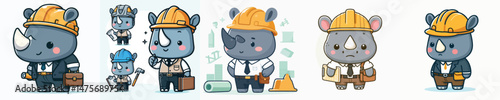 cute rhino vector in architect costume
