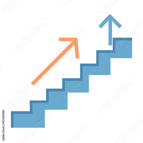 Ascending stairs with progress arrows, growth towards success