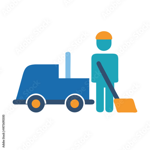 Street cleaner with machine icon on black background