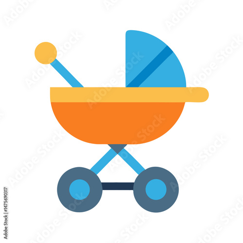 Colorful Baby Stroller Icon on Black Background