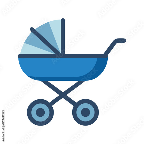 Blue Baby Stroller Icon Illustration for New Parents