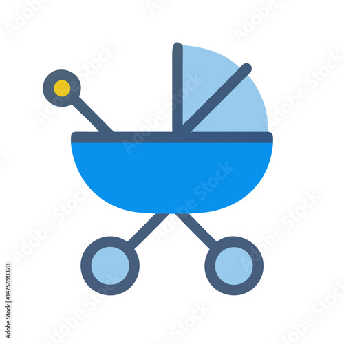 Blue baby stroller icon on black background isolated.