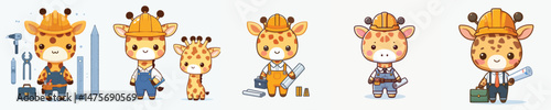 cute giraffe vector in architect costume