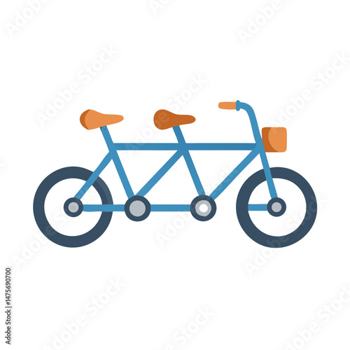 Blue Tandem Bicycle Icon on Black Background Illustration