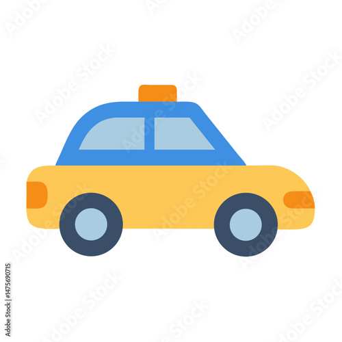 Simple Cartoon Taxi Icon Illustration Isolated on Black