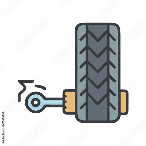Car tire repair icon, broken wheel axle problem