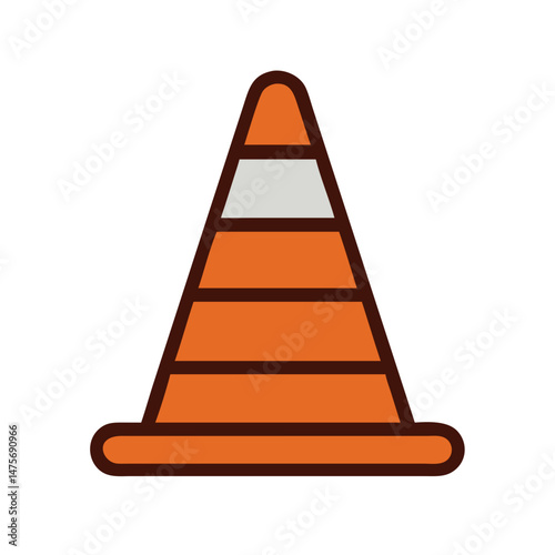 Orange traffic cone road safety icon vector graphic