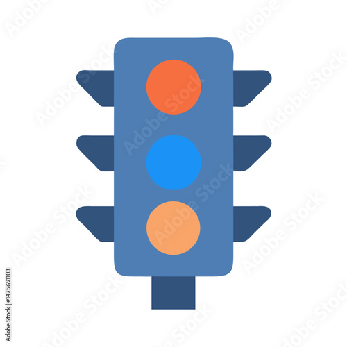 Blue Traffic Light with Unusual Colors on Black