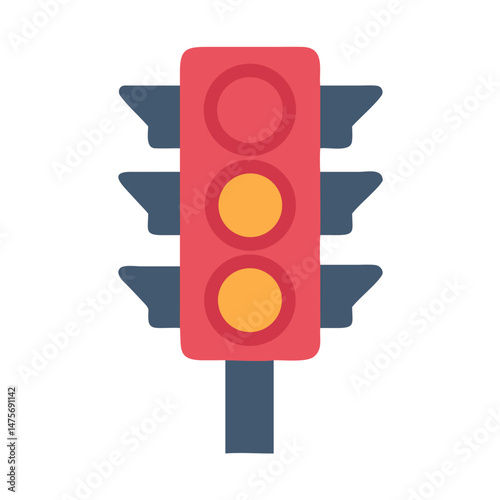 Red Traffic Light with Yellow Lights Illustration Isolated