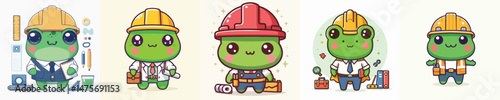 cute frog vector in architect costume