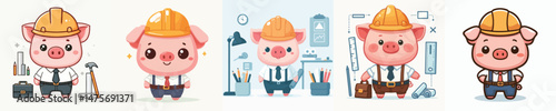 cute pig vector in architect costume