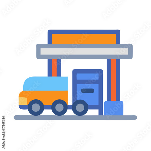 Colorful icon illustration of a fuel filling station