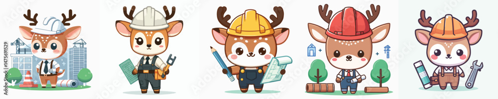 Fototapeta premium cute deer vector in architect costume