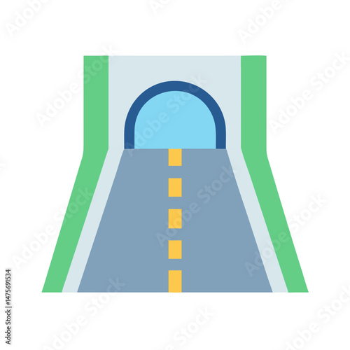 Minimalist Road Tunnel Illustration with Yellow Dashed Lines