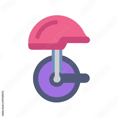 Pink unicycle with black background, flat vector icon.