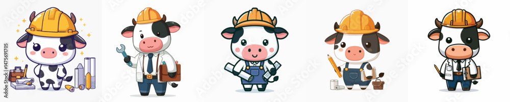 Fototapeta premium cute cow vector in architect costume