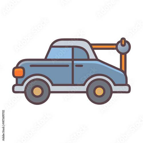 Cartoon retro car icon illustration on black background