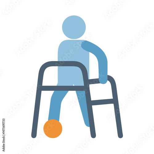 Disabled person using a walker, rehabilitation, accessibility icon