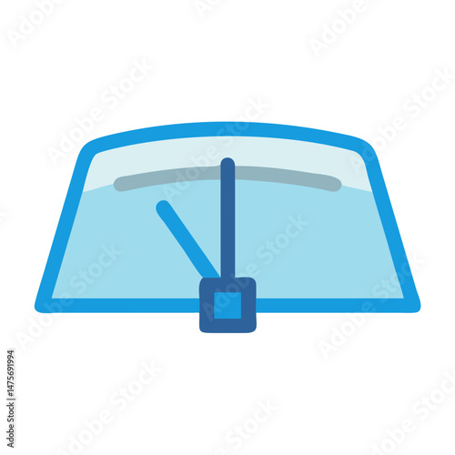 Blue Car Windshield with Wipers on Black Background