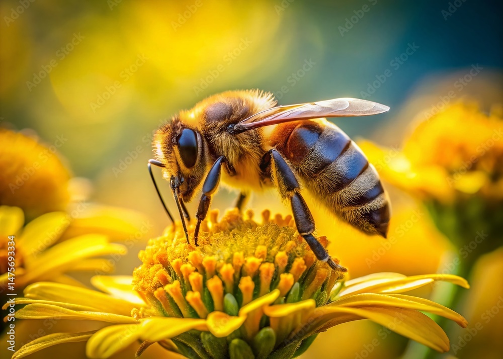 Fototapeta premium Bee on Yellow Flower - Macro Architectural Photography