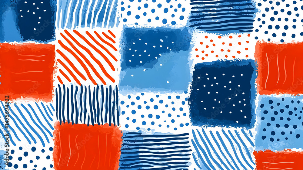 Fototapeta premium Abstract blue and red patchwork pattern background for design
