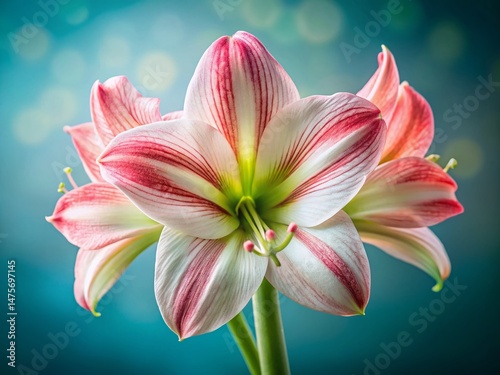 Close-Up Aerial View of Blooming White and Pink Apple Blossom Amaryllis