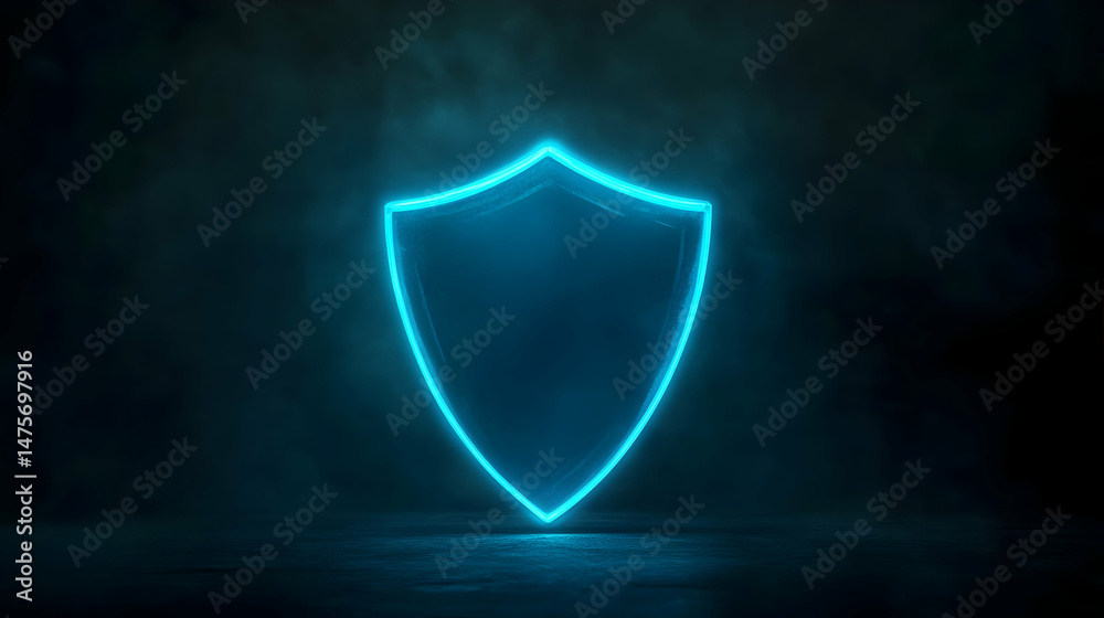 Fototapeta premium Glowing shield, dark background, security concept