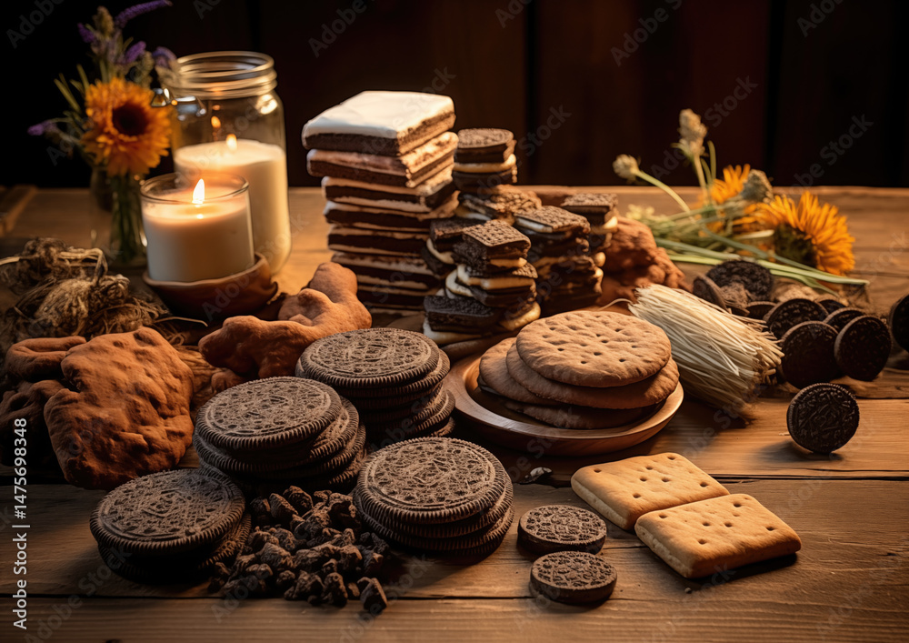 Assortment of baked goods on wooden table Assortment of baked goods on wooden table
