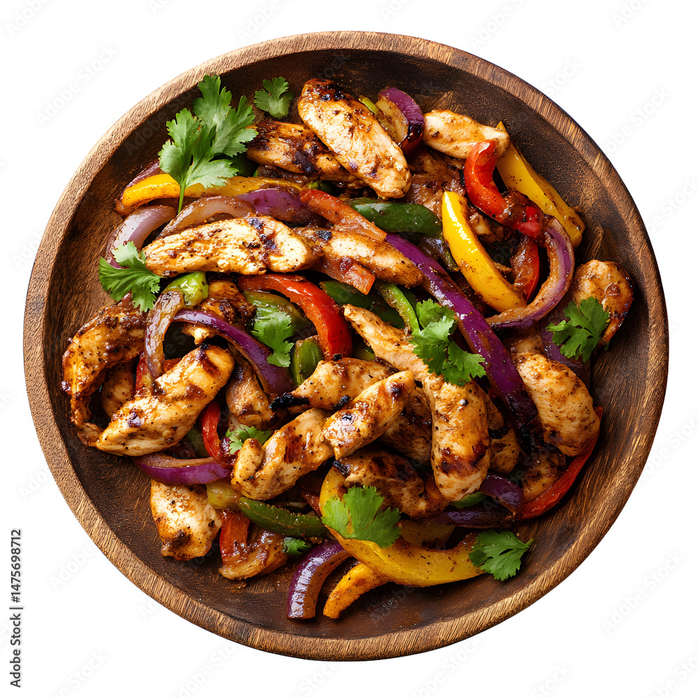 chicken fajita food on wooden plate isolated on white or transparent png