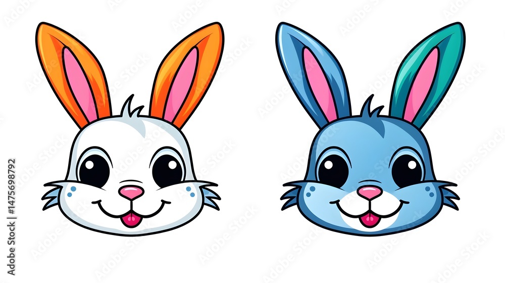 Fototapeta premium Cute Funny Cartoon Rabbit Head Illustration for Kids' Designs and Projects