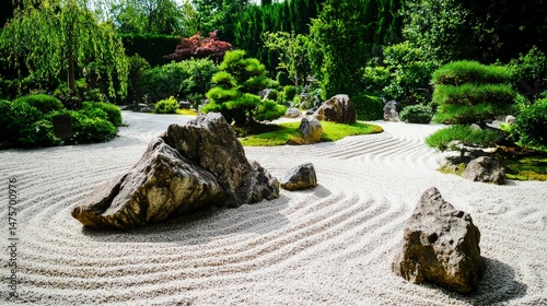 Tranquil Japanese Rock Garden with Minimalist Zen Atmosphere