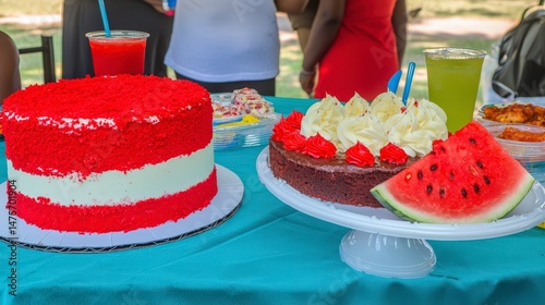 Traditional Juneteenth Celebration with Red Velvet Cake and Watermelon