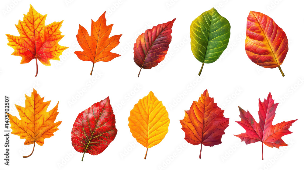 Obraz premium Collection of Colorful Autumn Leaves Isolated on Transparent Background
